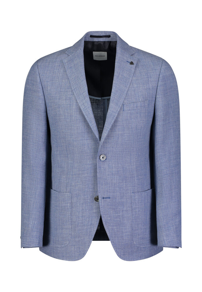 Lichtblauwe blazer met linnen en wit stiksel regular fit Roy Robson 