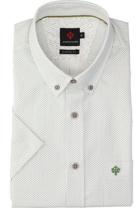 Martin Maple Wit katoenen hemd (regular fit) met groene stippen en korte mouwen