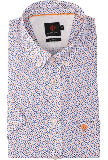 Wit linnen hemd (regular fit) met blauwe en oranje details en korte mouwen Martin Maple