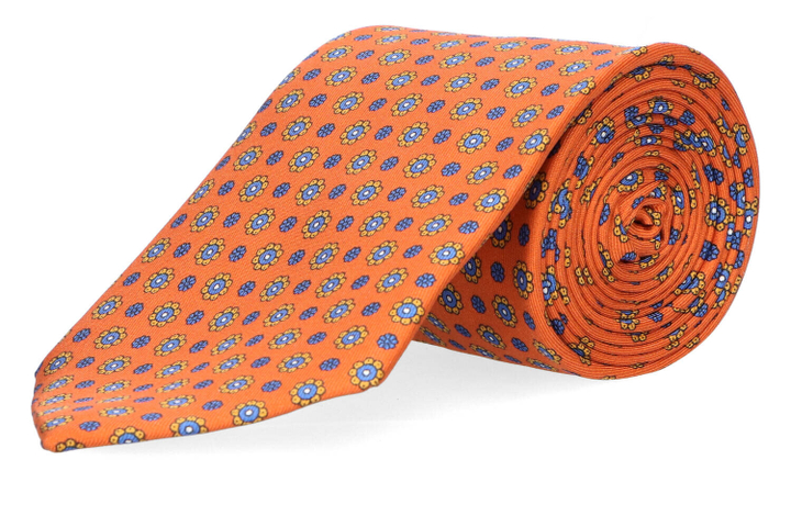 Oranje zijden das met multicolor bloemenprint Marchesi di Como