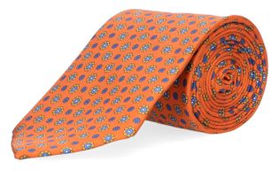 Marchesi di Como Oranje zijden das met multicolor bloemenprint