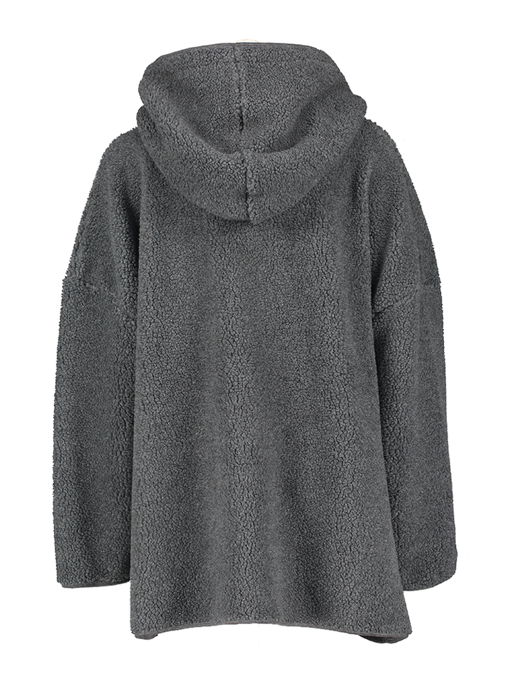 Donkergrijze teddy jas met kap Kenji Ame