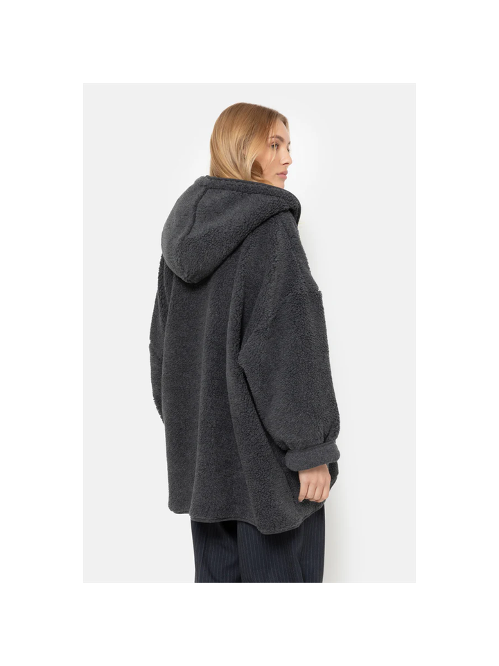 Donkergrijze teddy jas met kap Kenji Ame