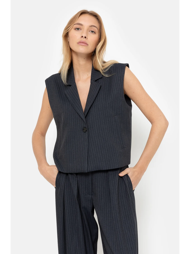 Blauwe gestreepte gilet met knopen Marie Âme