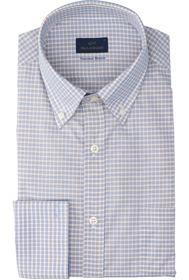 Beige katoenen hemd (regular fit) met ruiten en lange mouwen Paul&Shark 