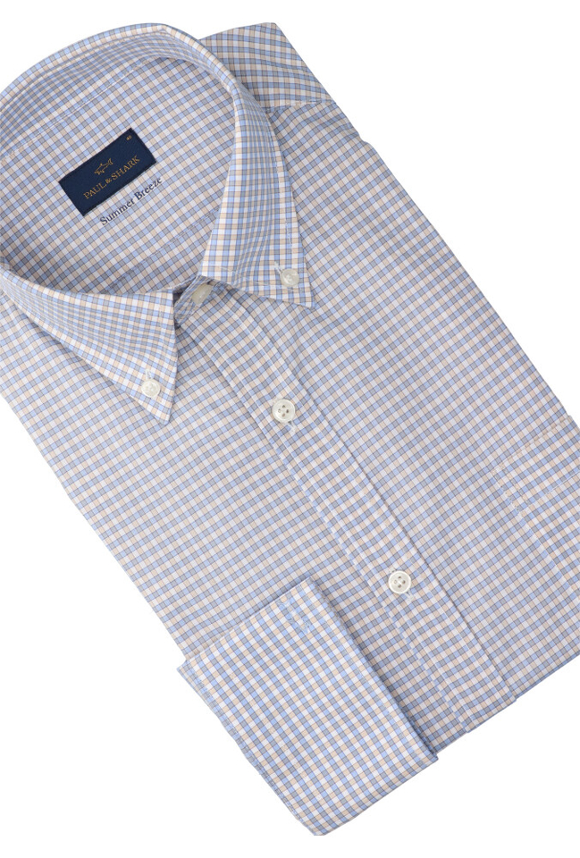 Beige katoenen hemd (regular fit) met ruiten en lange mouwen Paul&Shark 