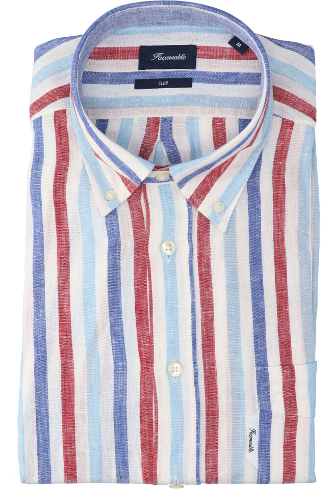 Wit linnen hemd (regular fit) met strepen en lange mouwen Faconnable 