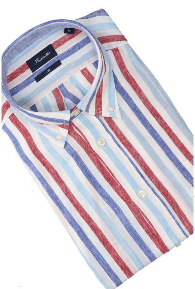 Wit linnen hemd (regular fit) met strepen en lange mouwen Faconnable 