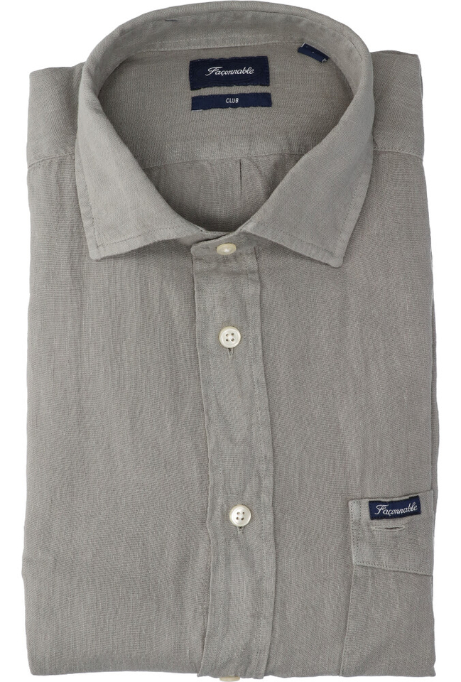 Olijfgroen linnen hemd (regular fit) met lange mouwen Faconnable 