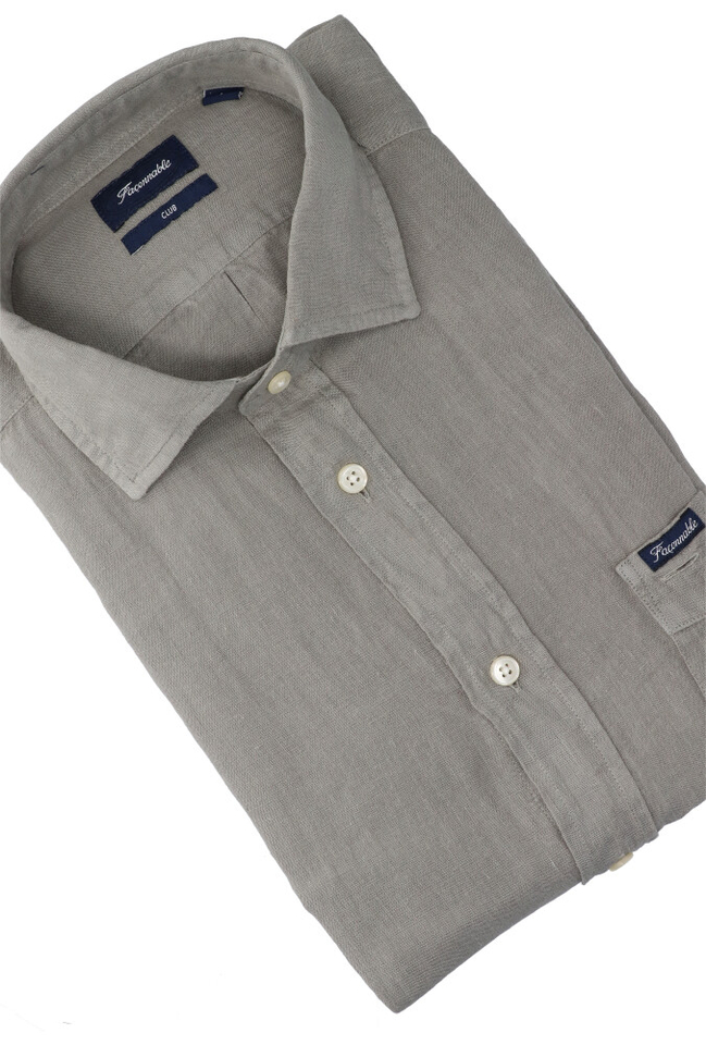 Olijfgroen linnen hemd (regular fit) met lange mouwen Faconnable 