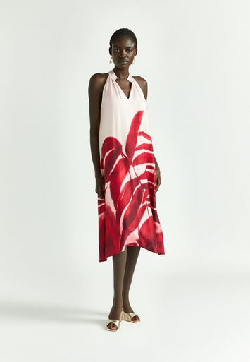 Roze losse jurk met rode bloemenprint Kobano Xandres 