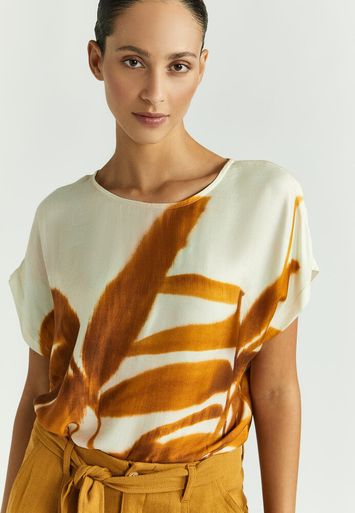 Beige bloes met bruine bloemenprint Hidana Xandres
