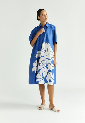 Kobalt blauw hemdkleed met bloemenprint Kila Xandres 