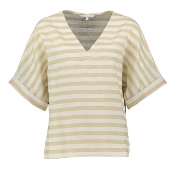Beige en ecru gestreepte blouse met V-hals Limano Xandres