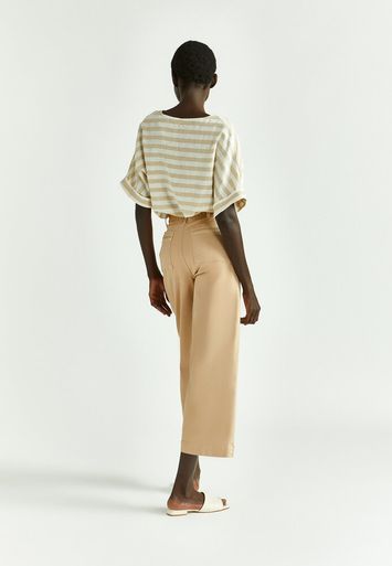 Beige en ecru gestreepte blouse met V-hals Limano Xandres