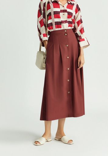 Bordeaux kleurige halflange rok met knopen Rayka Xandres 