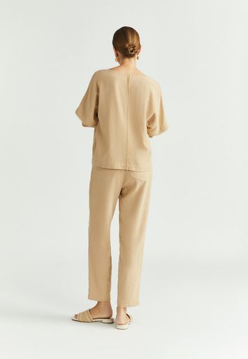 Beige wijde broek met bandplooi Pixo Xandres