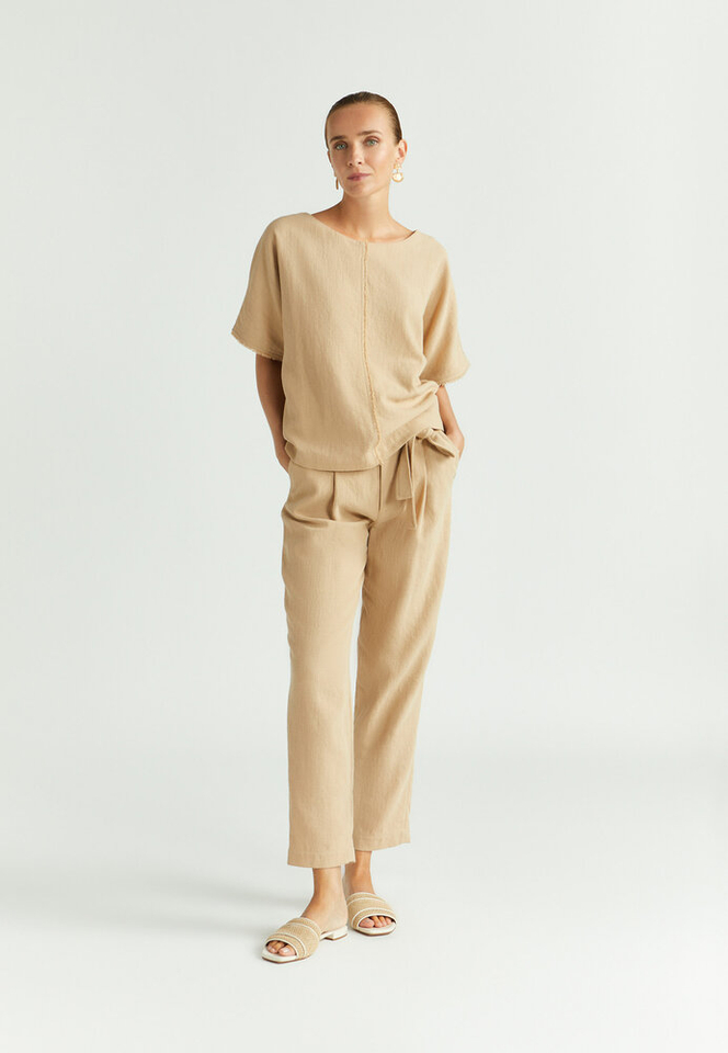 Beige wijde broek met bandplooi Pixo Xandres