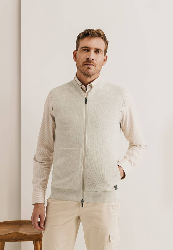 Beige mouwloze gilet met doorlopende rits State Of Art