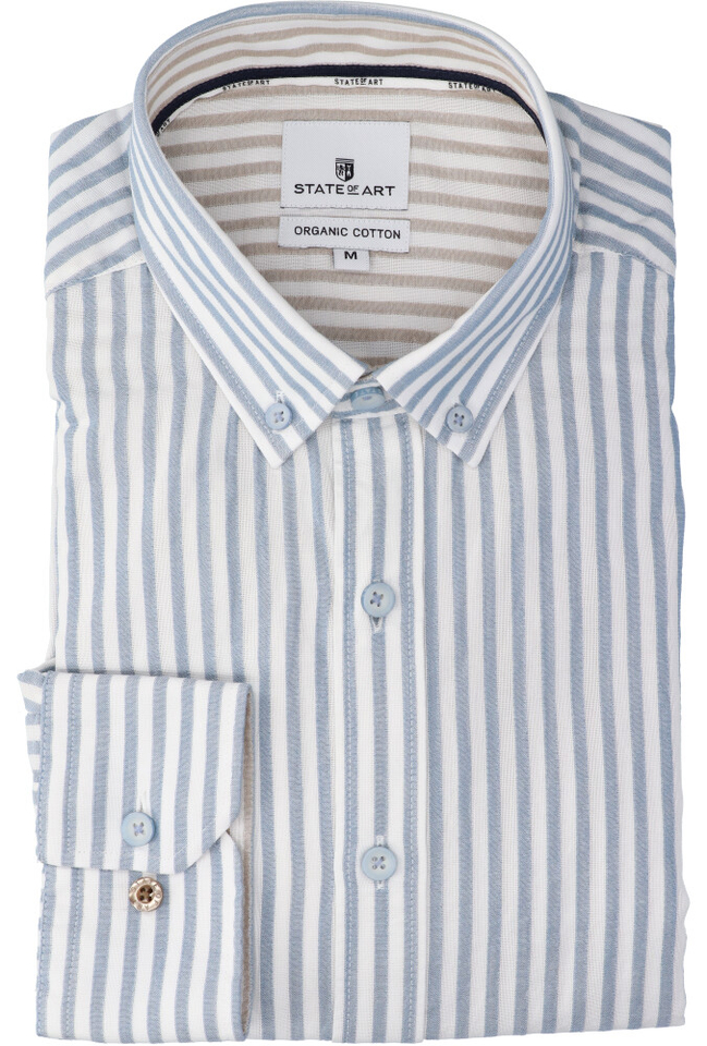 Blauw gestreept hemd ( regular fit) met lange mouwen State Of Art 