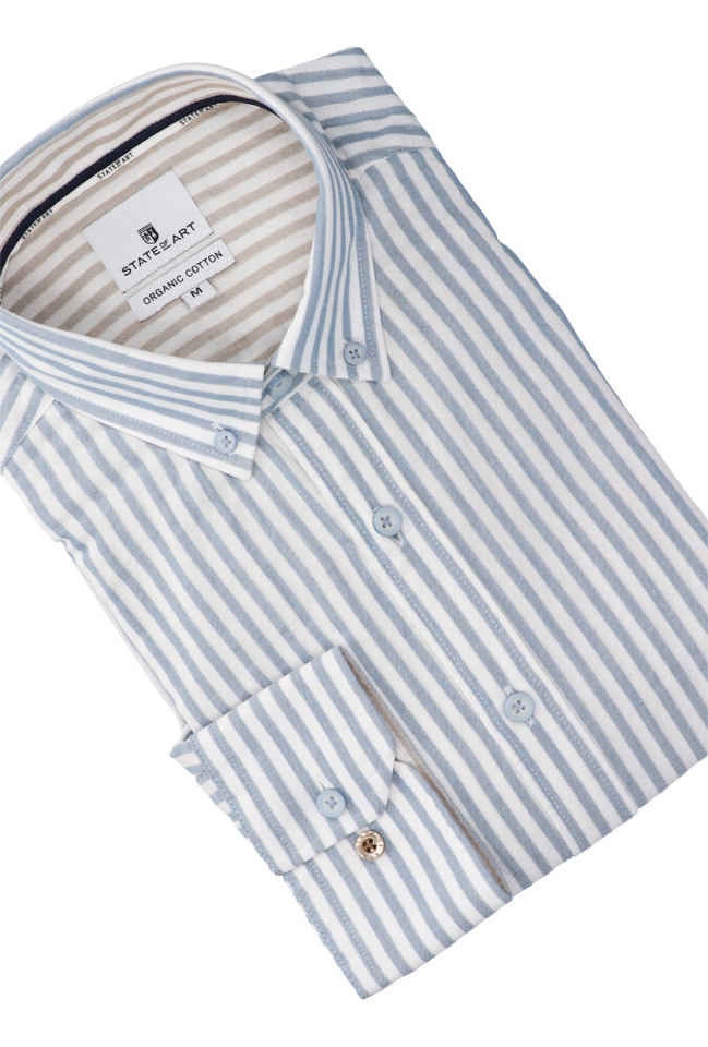 Blauw gestreept hemd ( regular fit) met lange mouwen State Of Art 