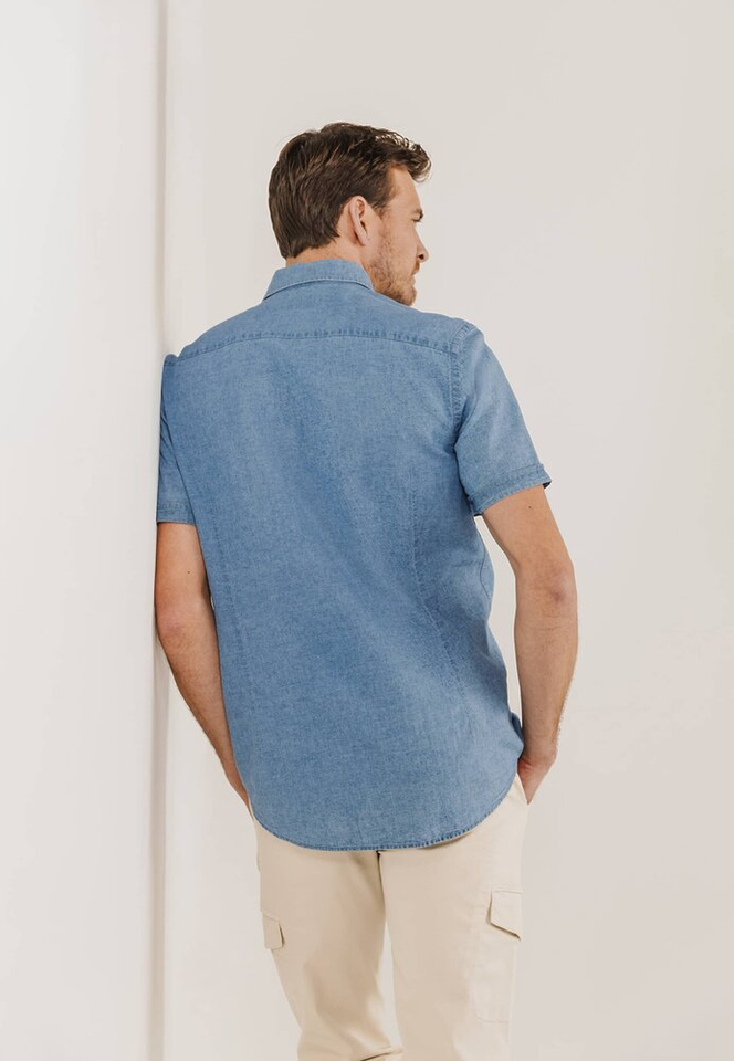 Jeans look linnen hemd (regular fit) met korte mouwen State Of Art