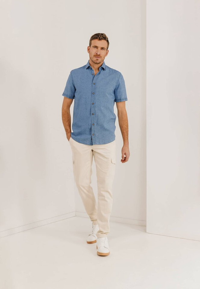 Jeans look linnen hemd (regular fit) met korte mouwen State Of Art