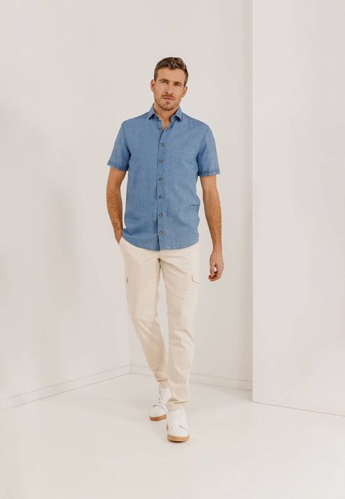 Jeans look linnen hemd (regular fit) met korte mouwen State Of Art