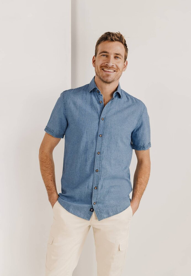 Jeans look linnen hemd (regular fit) met korte mouwen State Of Art