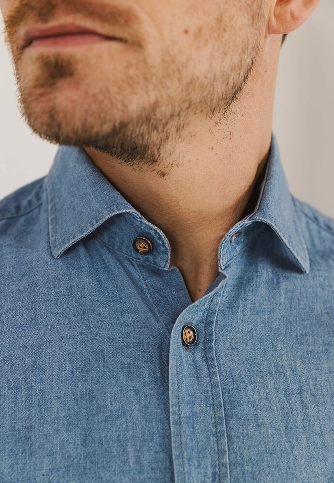 Jeans look linnen hemd (regular fit) met korte mouwen State Of Art