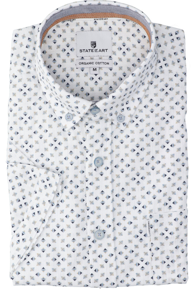 Wit hemd met print ( reulara fit) met korte mouwen State Of Art 