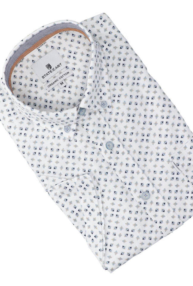 Wit hemd met print ( reulara fit) met korte mouwen State Of Art 