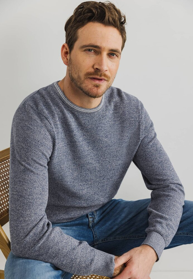 Blauwe gespikkelde trui in katoene State Of Art 