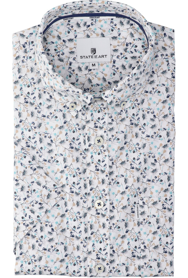 Wit katoenen hemd (regular fit)  met bloemenprint korte mouwen State Of Art 
