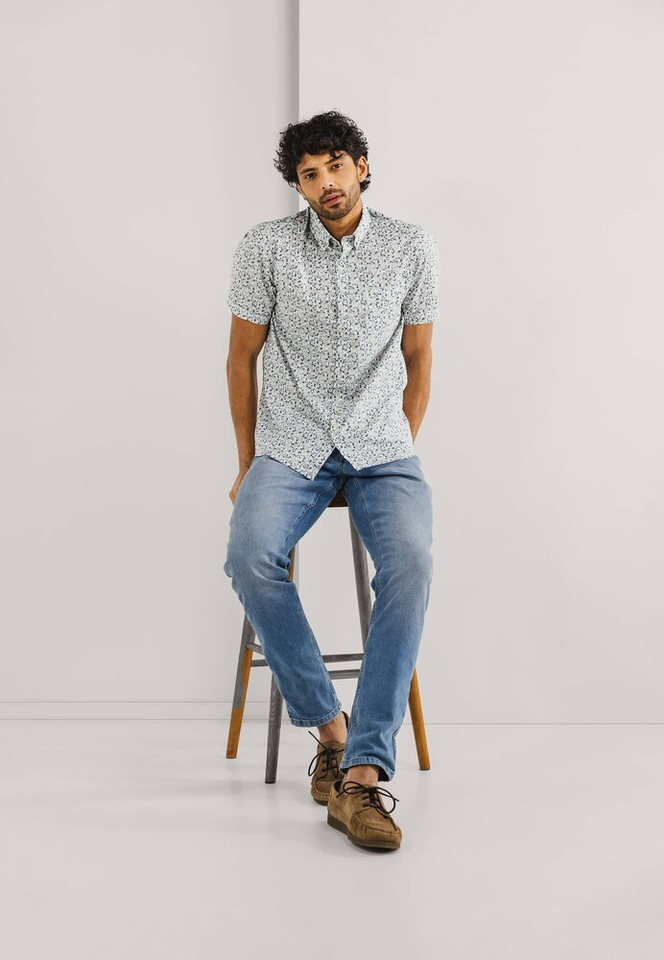 Wit katoenen hemd (regular fit)  met bloemenprint korte mouwen State Of Art 