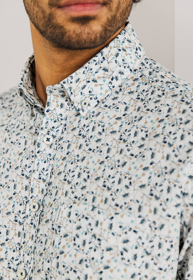 Wit katoenen hemd (regular fit)  met bloemenprint korte mouwen State Of Art 