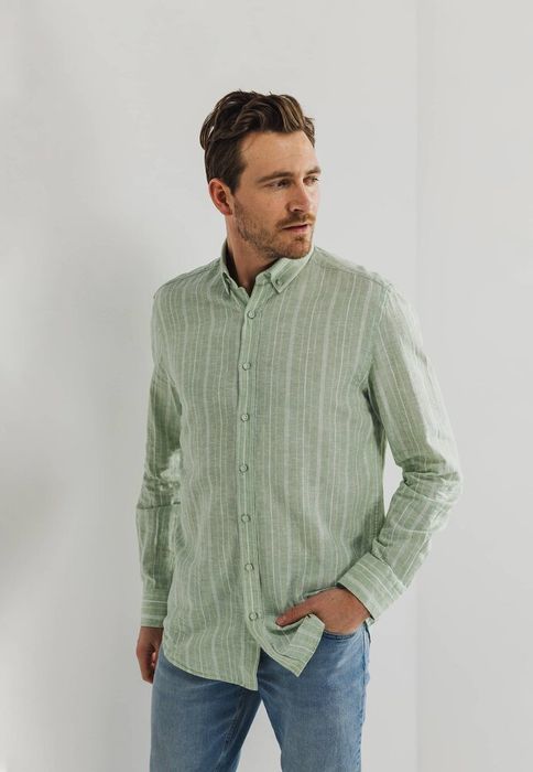 Groen gestreept hemd ( regular fit ) met lange mouwen