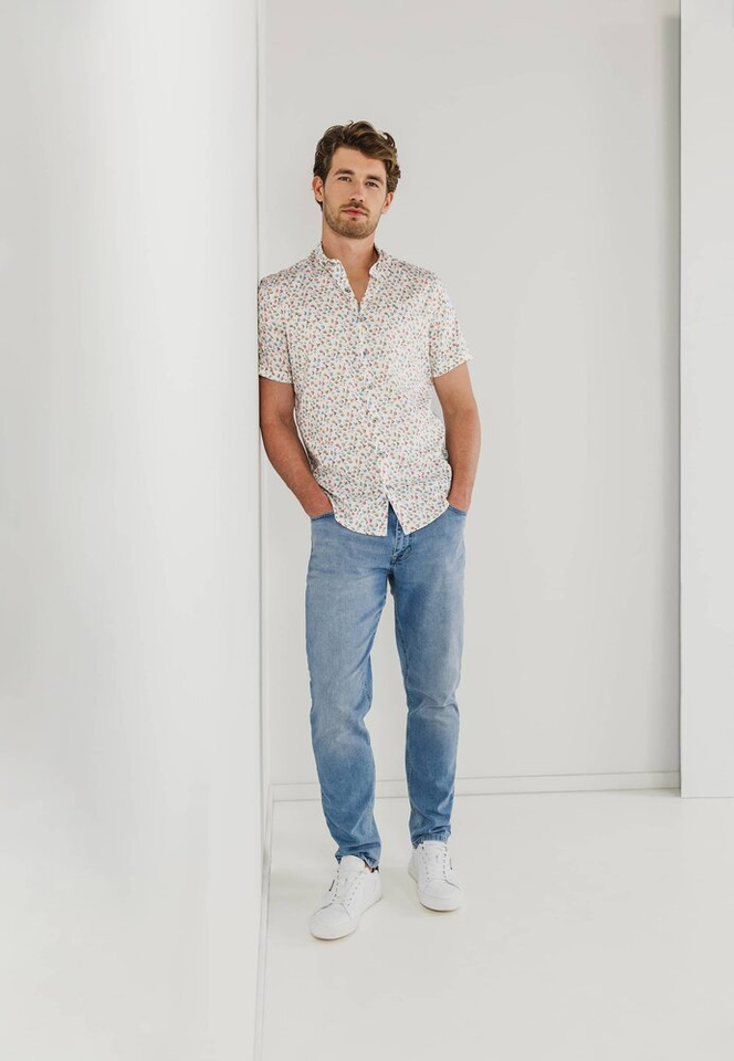 Beige katoenen hemd ( regular fit) met print en kort mouwen State Of Art 