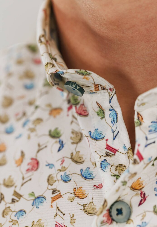 Beige katoenen hemd ( regular fit) met print en kort mouwen State Of Art 