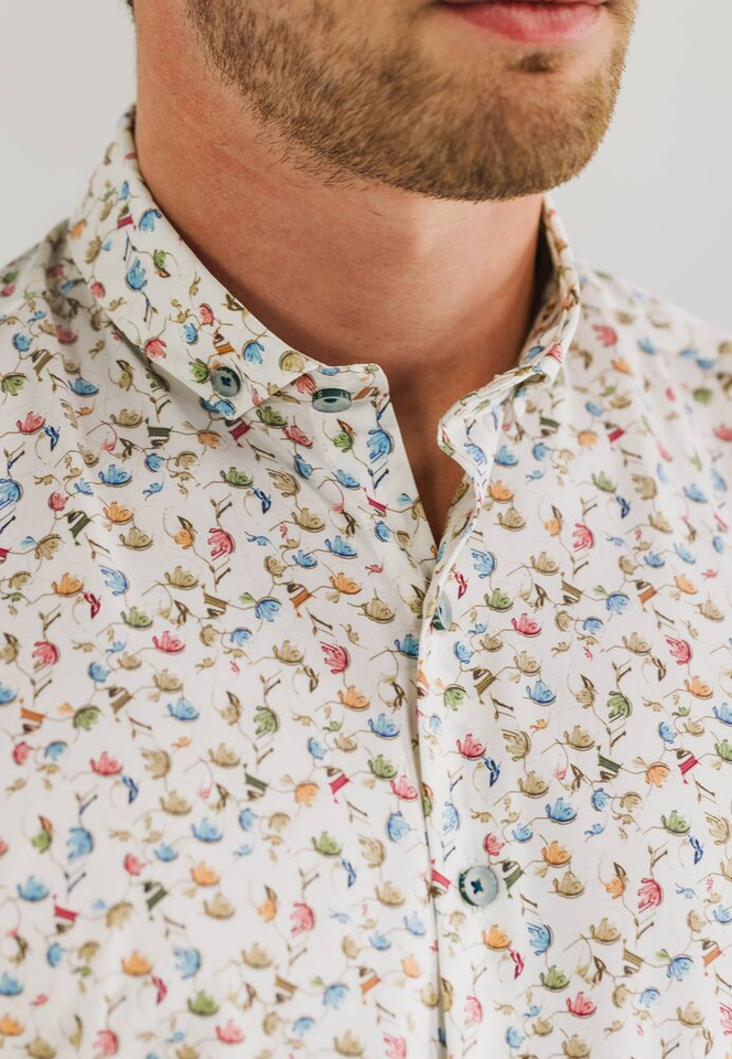 Beige katoenen hemd ( regular fit) met print en kort mouwen State Of Art 