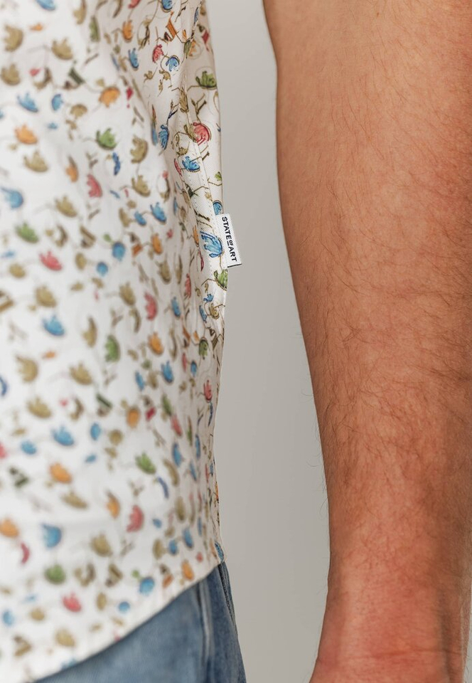 Beige katoenen hemd ( regular fit) met print en kort mouwen State Of Art 