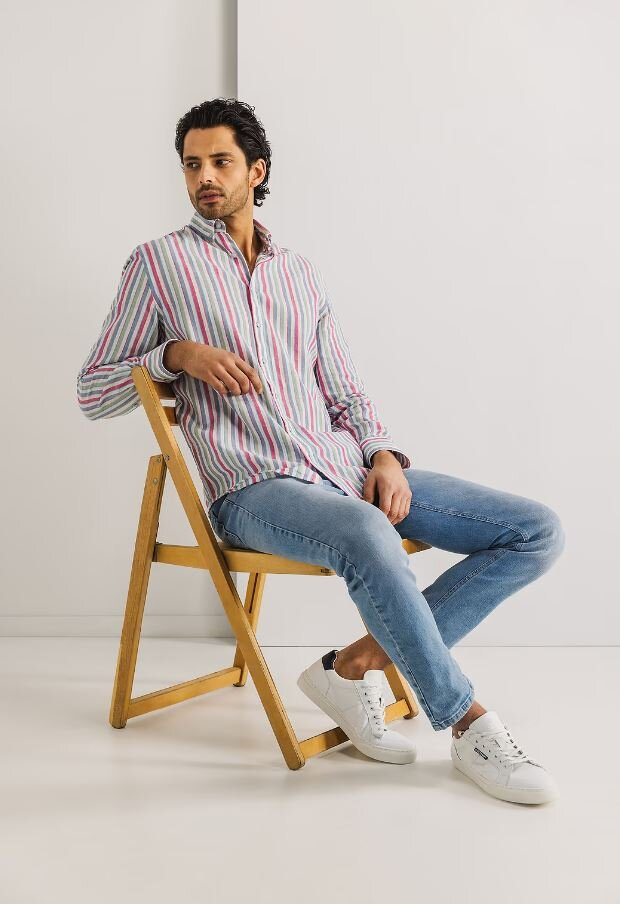 Gestreept katoenen hemd (regular fit) met lange mouwen State Of Art