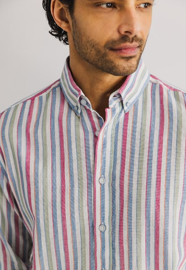 Gestreept katoenen hemd (regular fit) met lange mouwen State Of Art