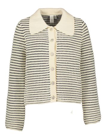 Zwart beige gebreide turi met kraag en gouden knopen Yasfanto Y.A.S