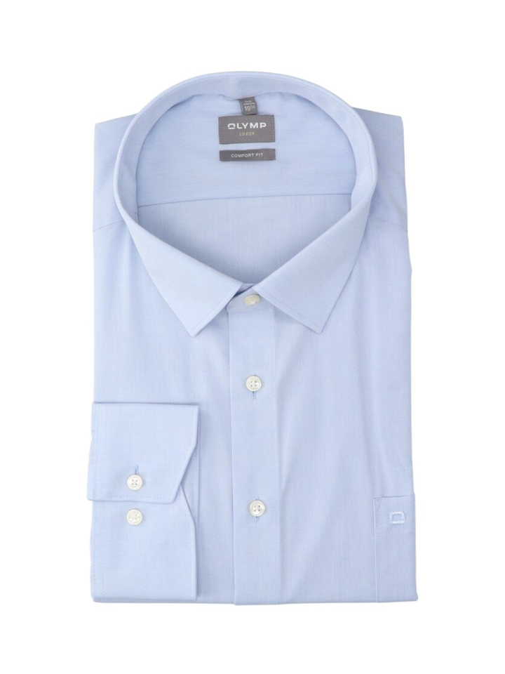 Blauw katoenen hemd (comfort fit) met lange mouwen Olymp