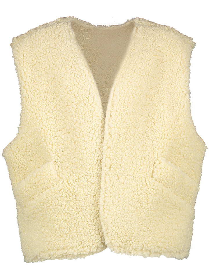 Beige mkeerbare bodywarmer in teddy AO76