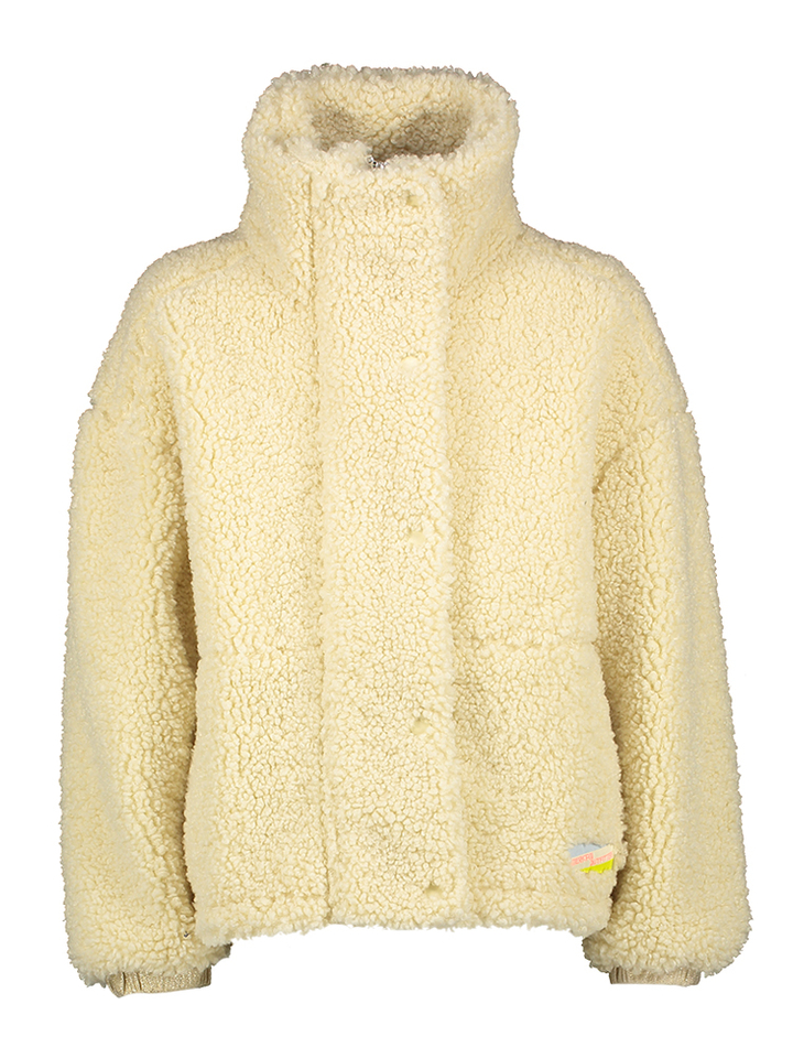 Beige oversized jas in teddy stof AO76