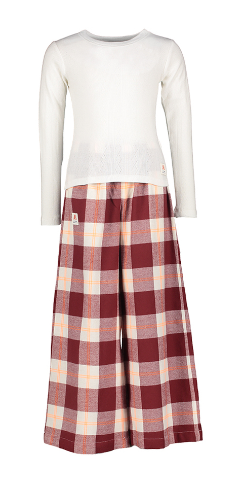 Beige pyjame met bordeaux ruiten Ao
