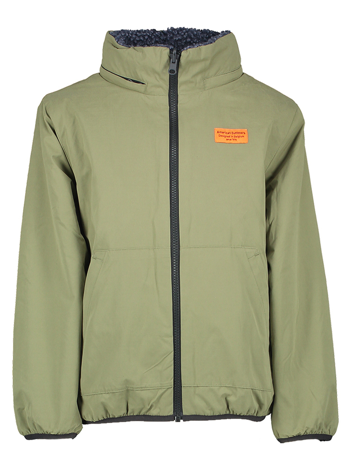 Kaki groene omkeerbare jas met teddy stof AO76