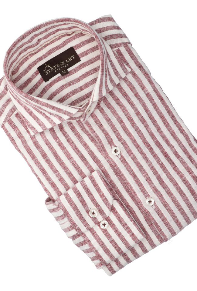 wit rood gtestreept hemd ( regular fot ) met lange mouwen State Of Art 